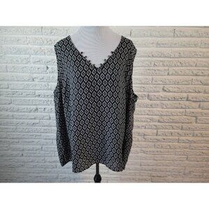 Terra Sky Womens Top 3X 24W 26W Plus Tank Black Geometric Asymmetric GEO155E